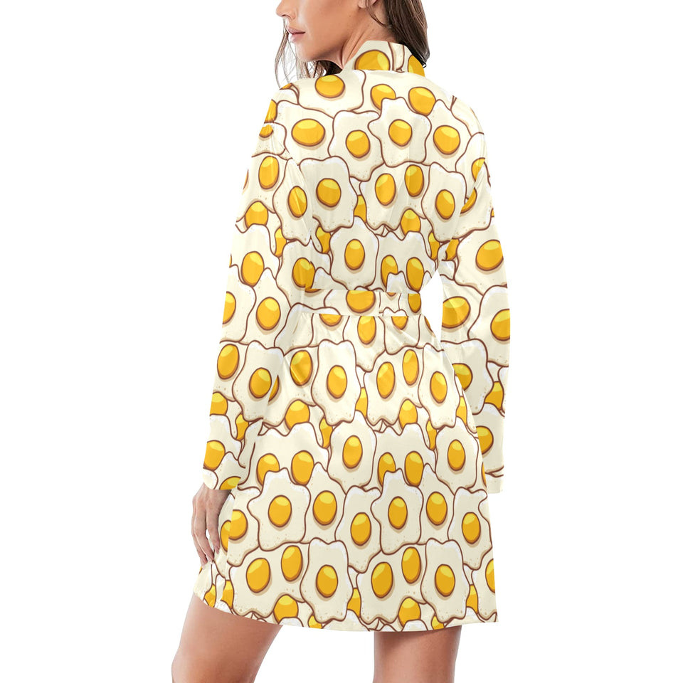 Fried Eggs Pattern Print Design 02 Women's Long Sleeve Belted Night Robe