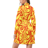 Fire flame design pattern Women's Long Sleeve Belted Night Robe