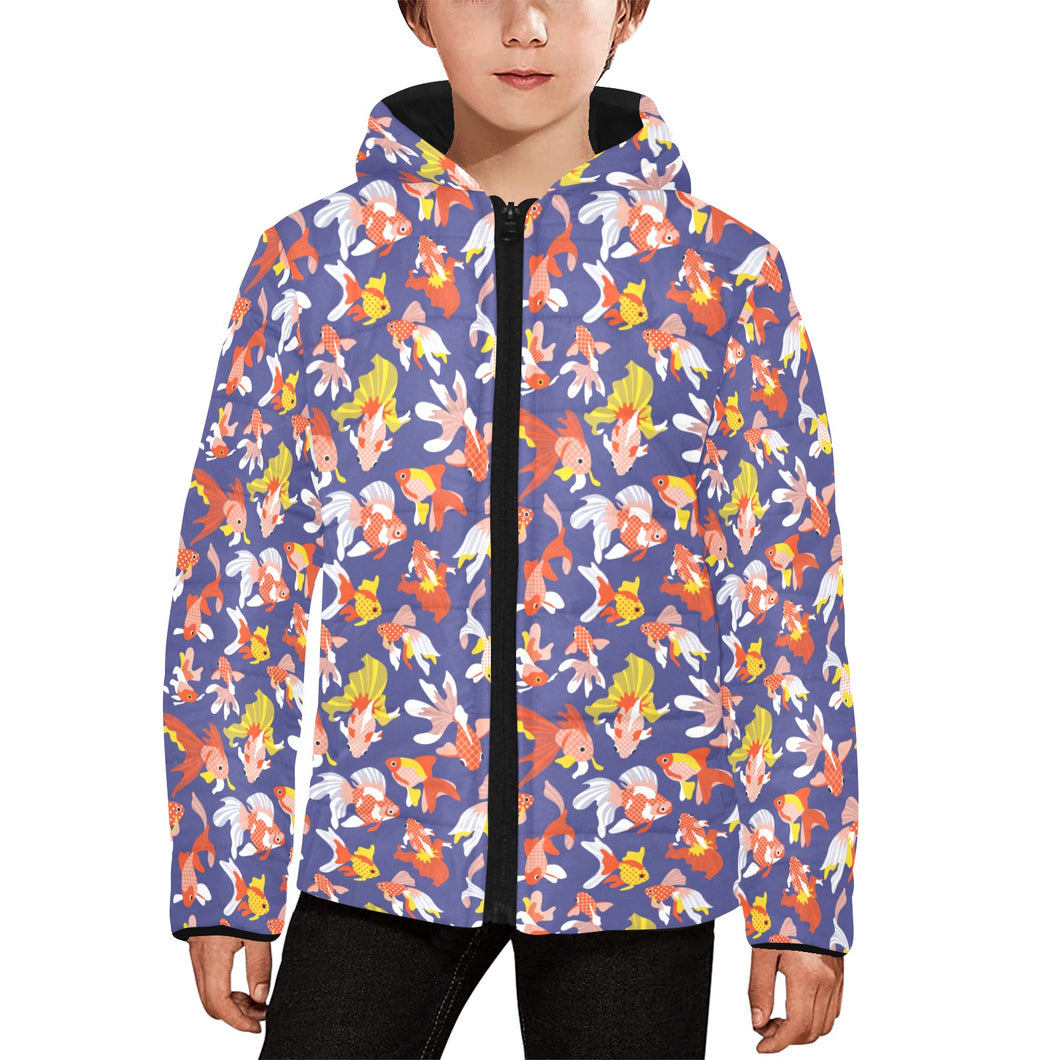 Goldfish Pattern Print Design 04 Kids' Boys' Girls' Padded Hooded Jacket