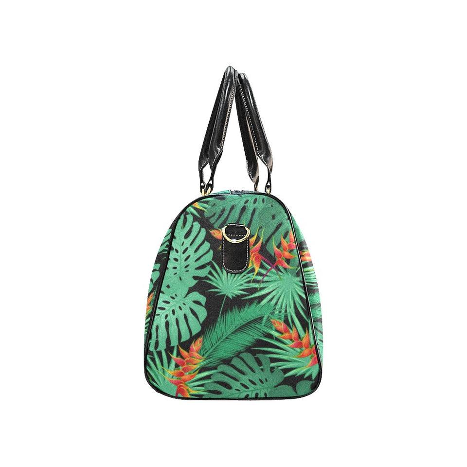 heliconia flower palm monstera leaves black backgr Travel Bag