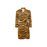 Bengal tigers skin print pattern background Men's Long Sleeve Belted Night Robe