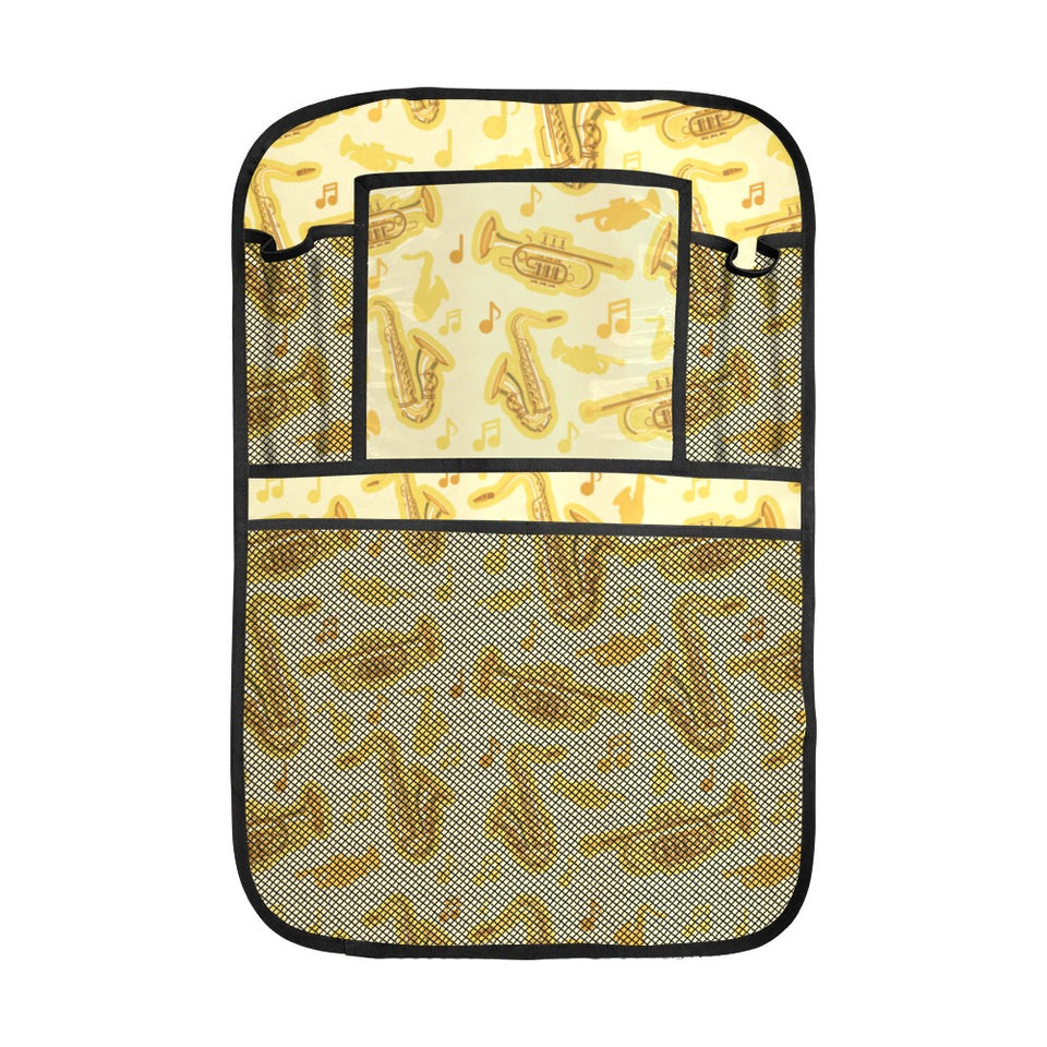 Saxophone cornet pattern yellow background Car Seat Back Organizer