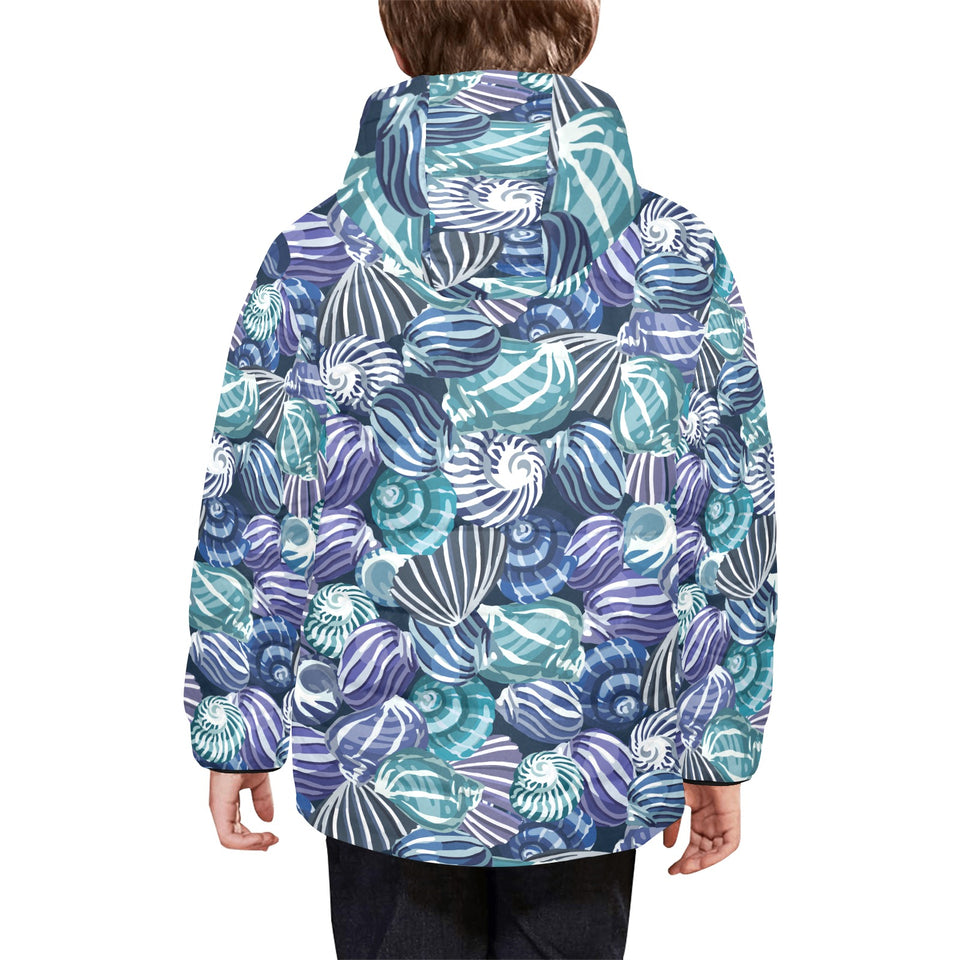 Shell design pattern Kids' Boys' Girls' Padded Hooded Jacket