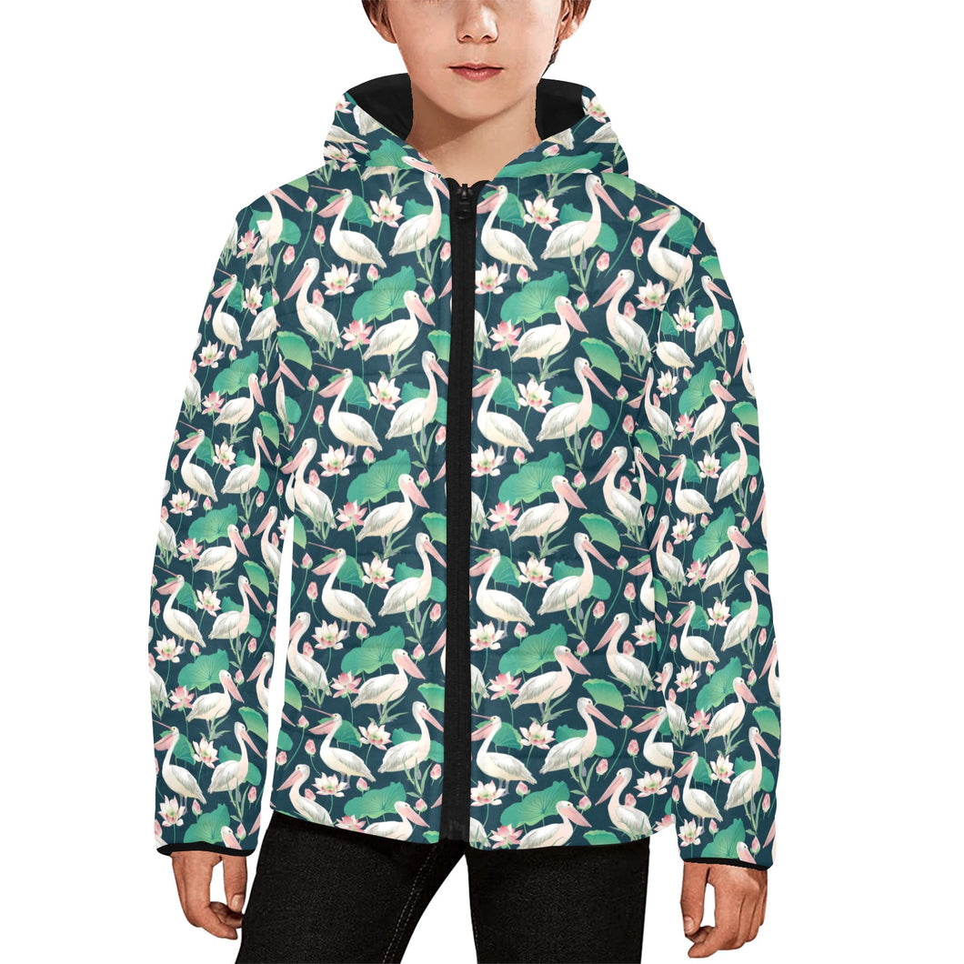 Pelican Pattern Print Design 03 Kids' Boys' Girls' Padded Hooded Jacket