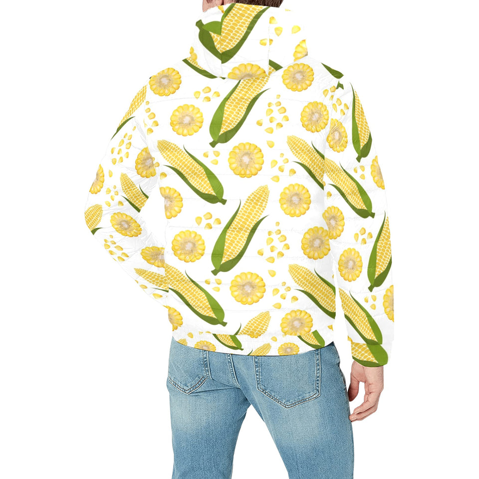 Corn Pattern Print Design 05 Men's Padded Hooded Jacket