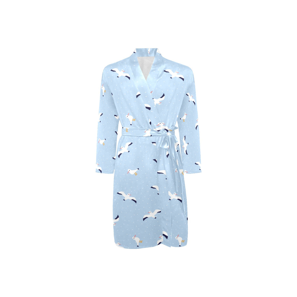 Seagull Pattern Print Design 02 Men's Long Sleeve Belted Night Robe