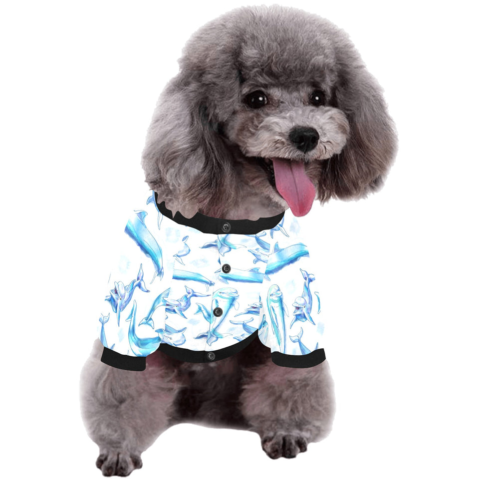 Watercolor dolphin pattern All Over Print Pet Dog Round Neck Fuzzy Shirt