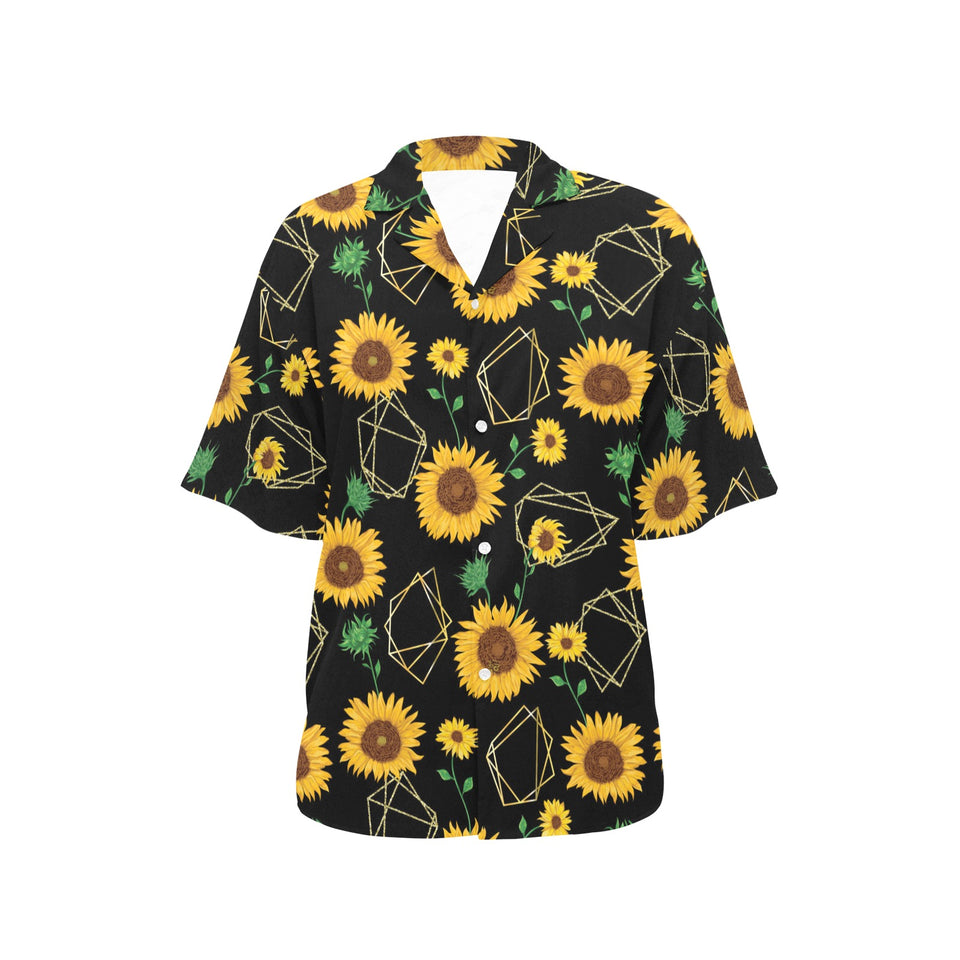 sunflower golden polygonal shapes Women's All Over Print Hawaiian Shirt