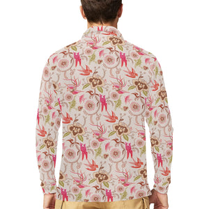 Swallow Pattern Print Design 01 Men's Long Sleeve Polo Shirt