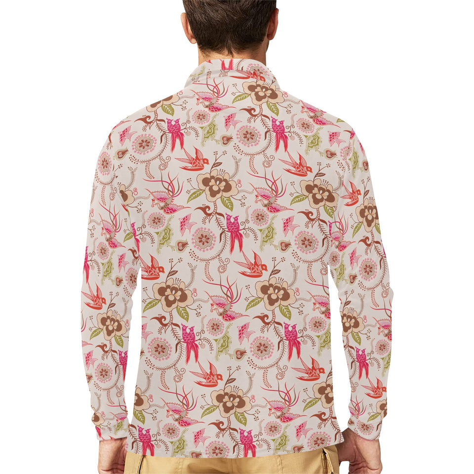 Swallow Pattern Print Design 01 Men's Long Sleeve Polo Shirt