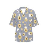 Cute hamster sunflower pattern background Women's All Over Print Hawaiian Shirt