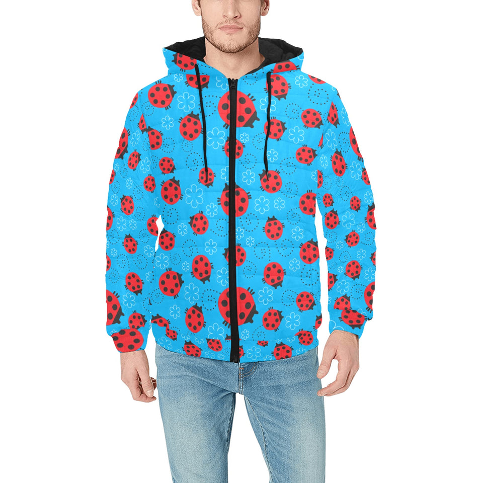 Ladybug Pattern Print Design 02 Men's Padded Hooded Jacket