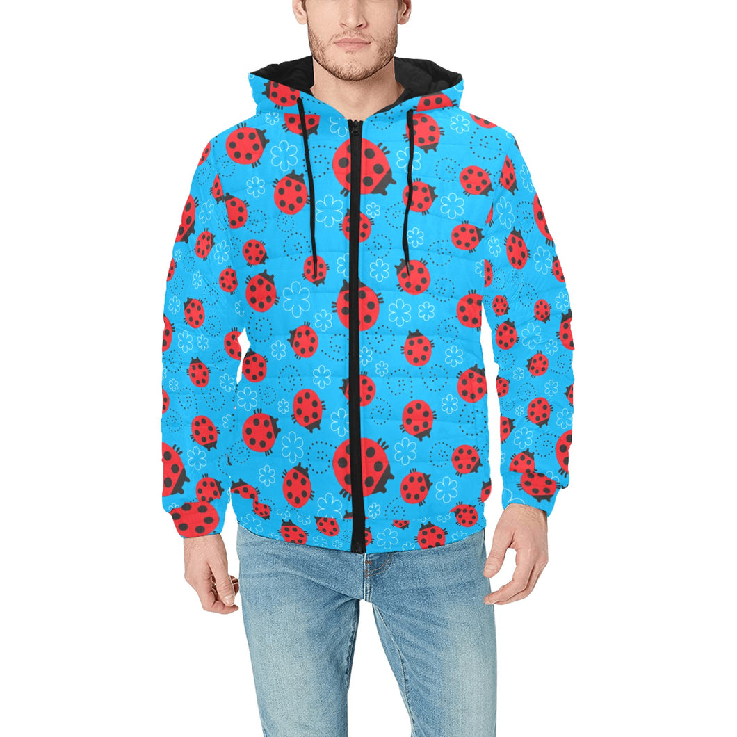 Ladybug Pattern Print Design 02 Men's Padded Hooded Jacket