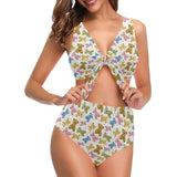 Teddy Bear Pattern Print Design 01 Chest Bowknot High Waisted Bikini Swimsuit