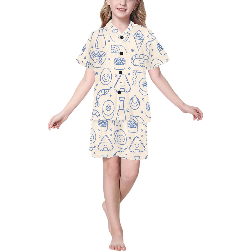 Cute sushi icon pattern Kids' Boys' Girls' V-Neck Short Pajama Set