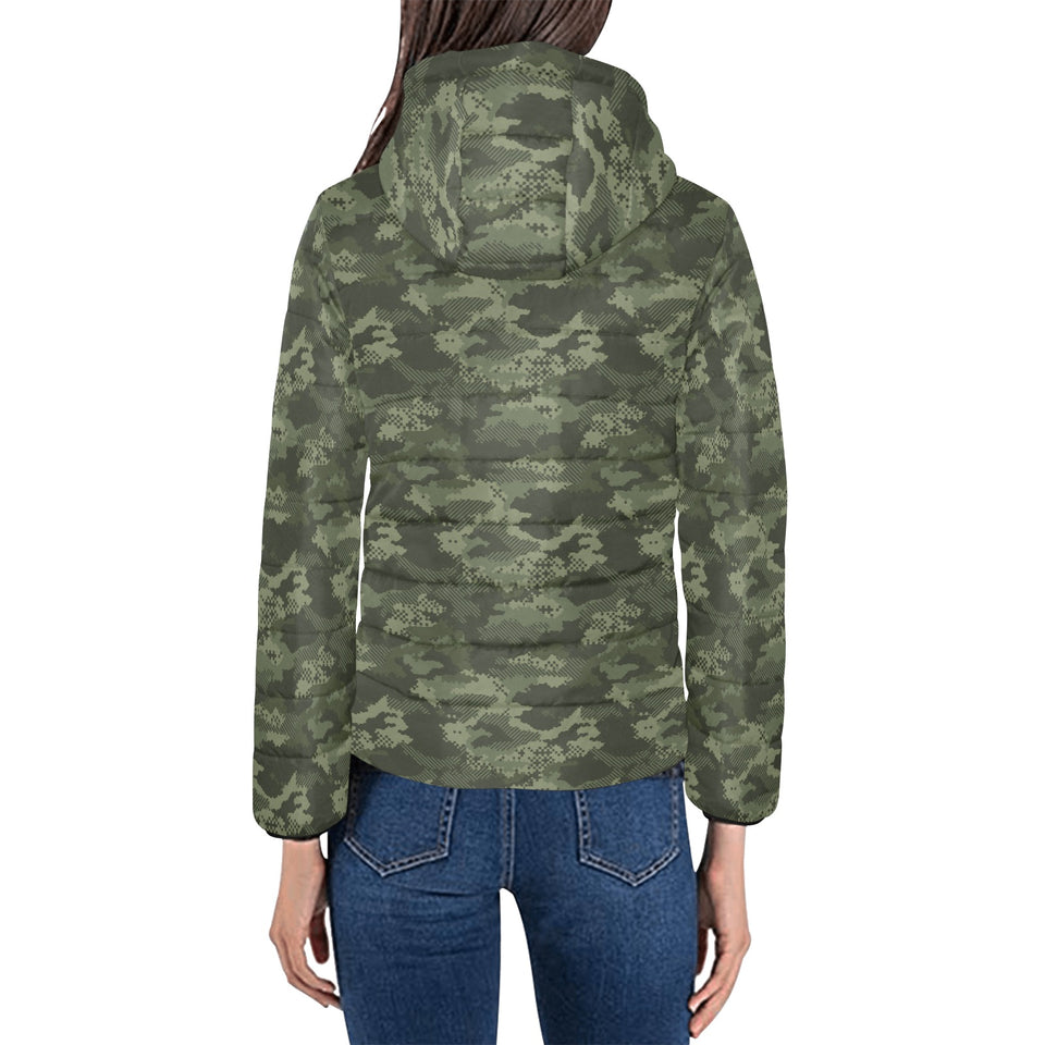 Digital Green camouflage pattern Women's Padded Hooded Jacket