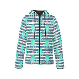 Cute octopuses heart striped background Women's Padded Hooded Jacket
