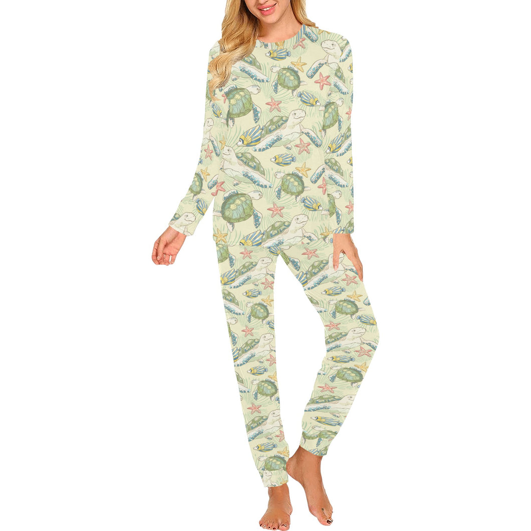 Hand drawn sea turtle fish pattern Women's All Over Print Pajama Set