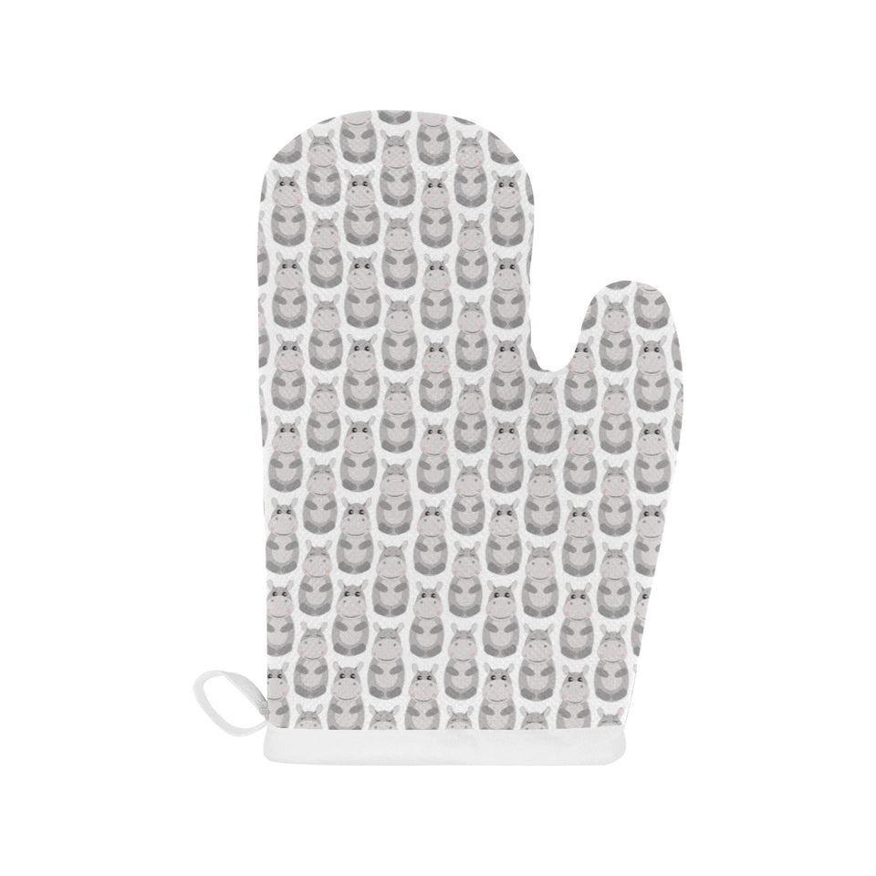 Hippopotamus Pattern Print Design 05 Heat Resistant Oven Mitts