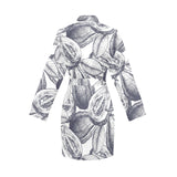 Guava tropical hand drawn pattern Women's Long Sleeve Belted Night Robe