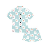 Maneki neko cat sakura Kids' Boys' Girls' V-Neck Short Pajama Set