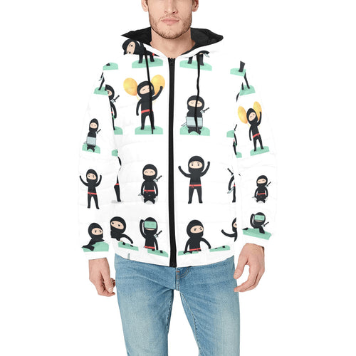 Cute ninja katana sword pattern Men's Padded Hooded Jacket