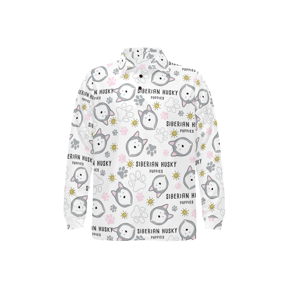 Siberian Husky design pattern Men's Long Sleeve Polo Shirt