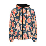 Christmas gingerbread cookie pattern Men's Padded Hooded Jacket