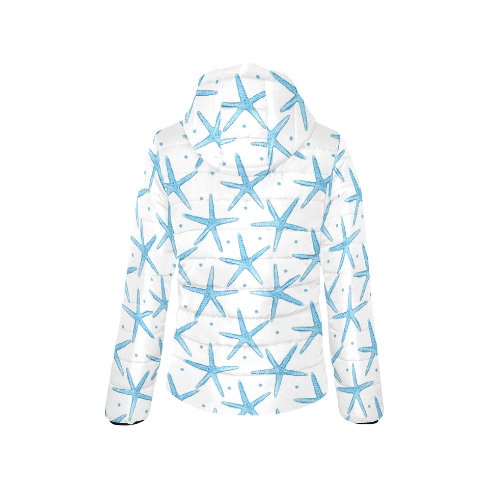 Watercolor starfish pattern Women's Padded Hooded Jacket