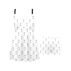 Engine Piston Background Pattern Print Design 01 Chest Sexy Pleated Two Piece Swim Dress