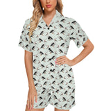 Pelican Pattern Print Design 02 Women's V-Neck Short Pajama Set