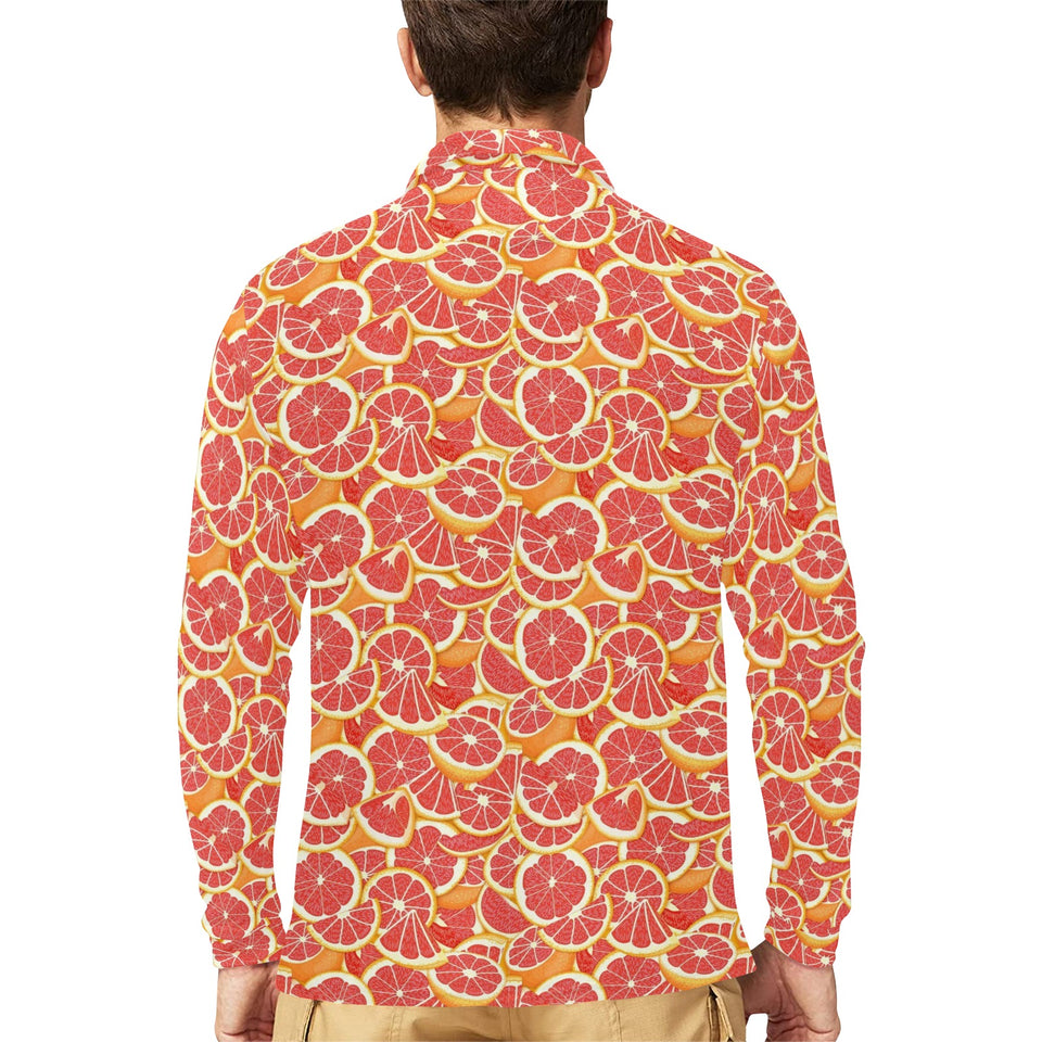 Tropical grapefruit pattern Men's Long Sleeve Polo Shirt