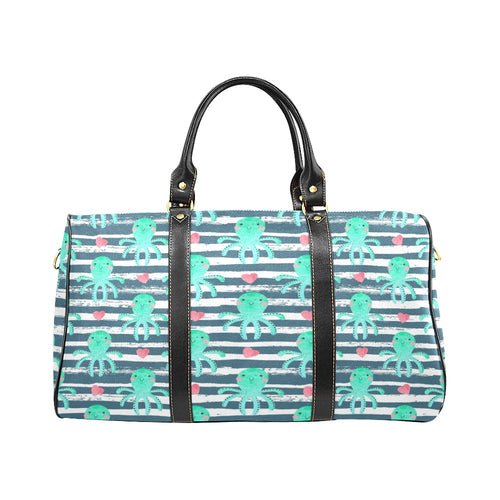 Cute octopuses heart striped background Travel Bag