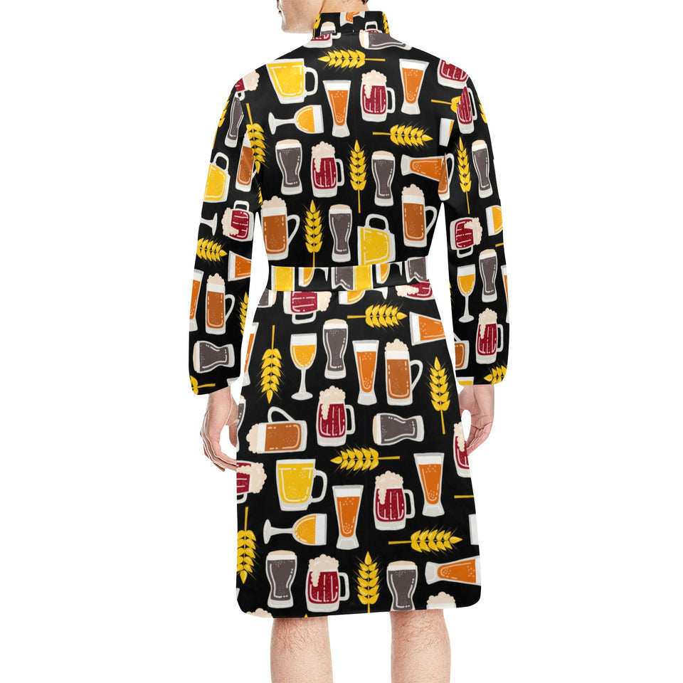 Beer type pattern Men's Long Sleeve Belted Night Robe