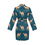 Camel pattern blue blackground Women's Long Sleeve Belted Night Robe