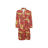 Saxophone cornet pattern red background Men's Long Sleeve Belted Night Robe