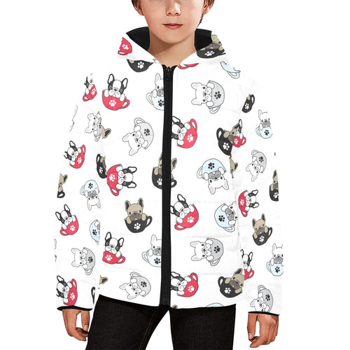 French bulldog cup paw pattern Kids' Boys' Girls' Padded Hooded Jacket