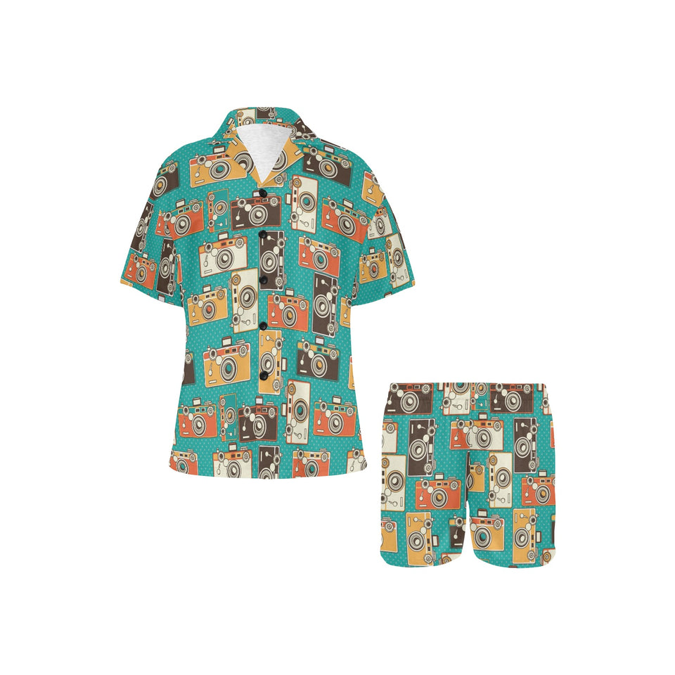 Camera Pattern Print Design 03 Women's V-Neck Short Pajama Set