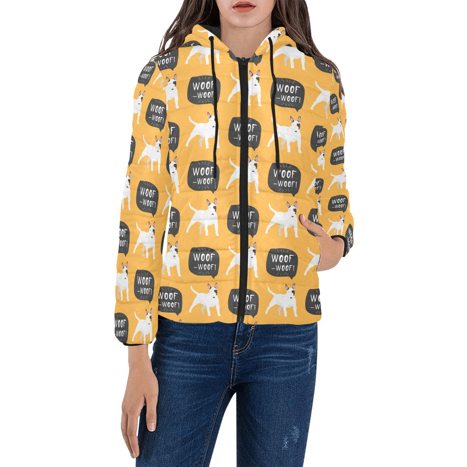 Bull Terrier Pattern Print Design 03 Women's Padded Hooded Jacket