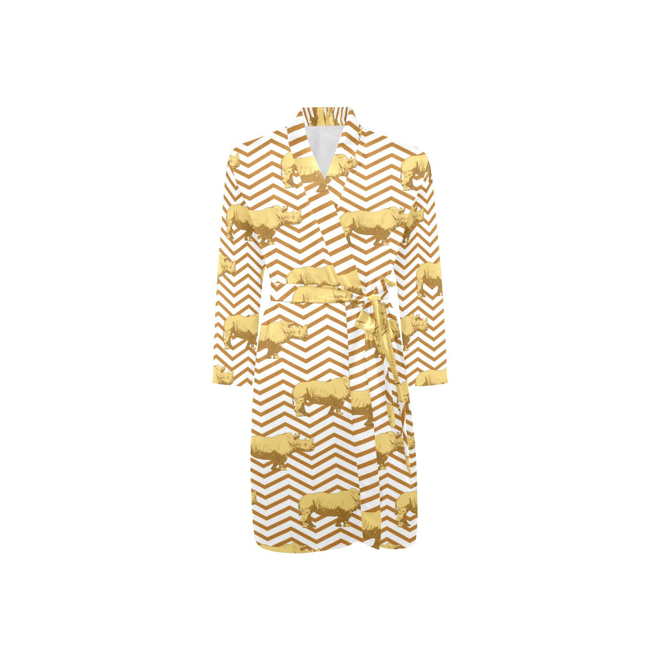 Rhino yellow theme pattern Men's Long Sleeve Belted Night Robe