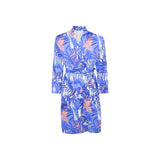 white bengal tigers pattern Men's Long Sleeve Belted Night Robe