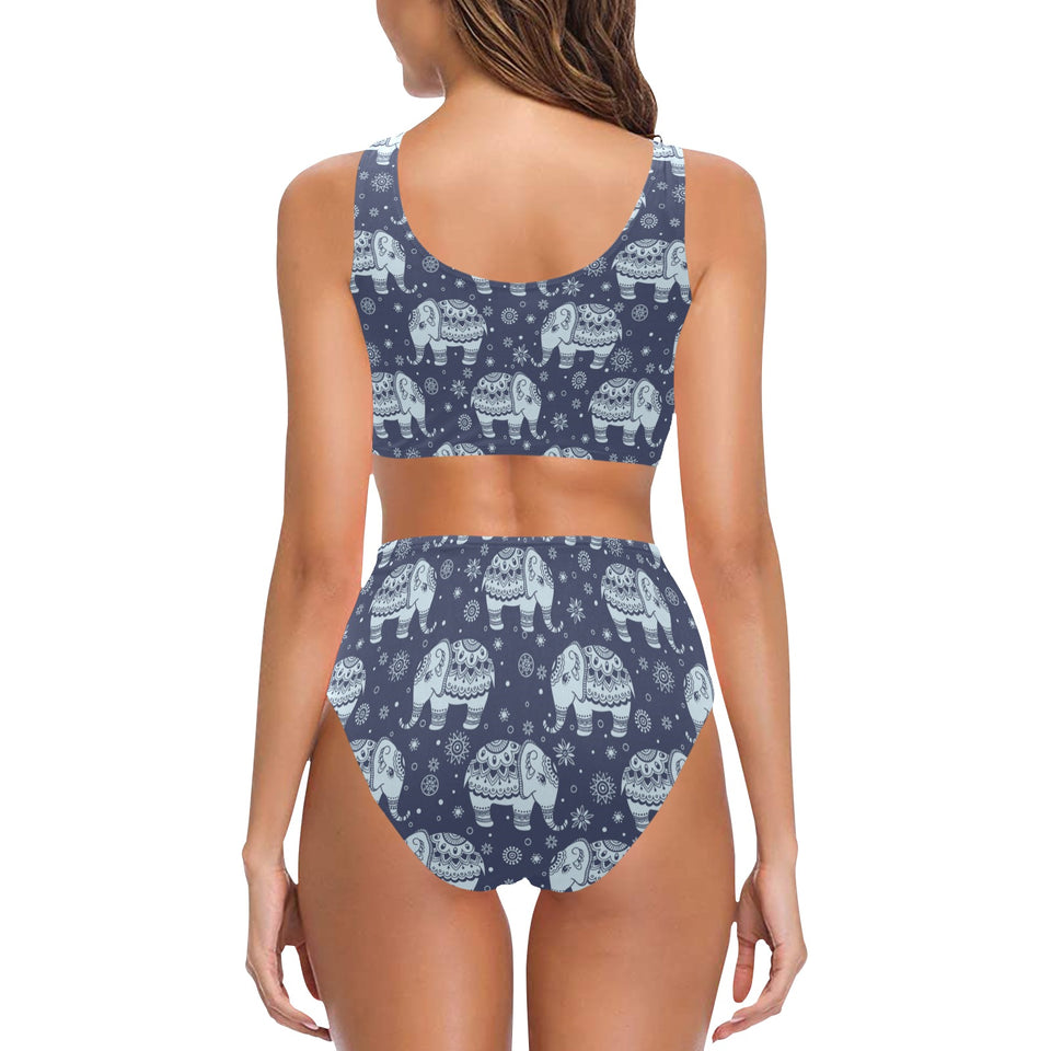 Elephant tribal design pattern Chest Bowknot High Waisted Bikini Swimsuit