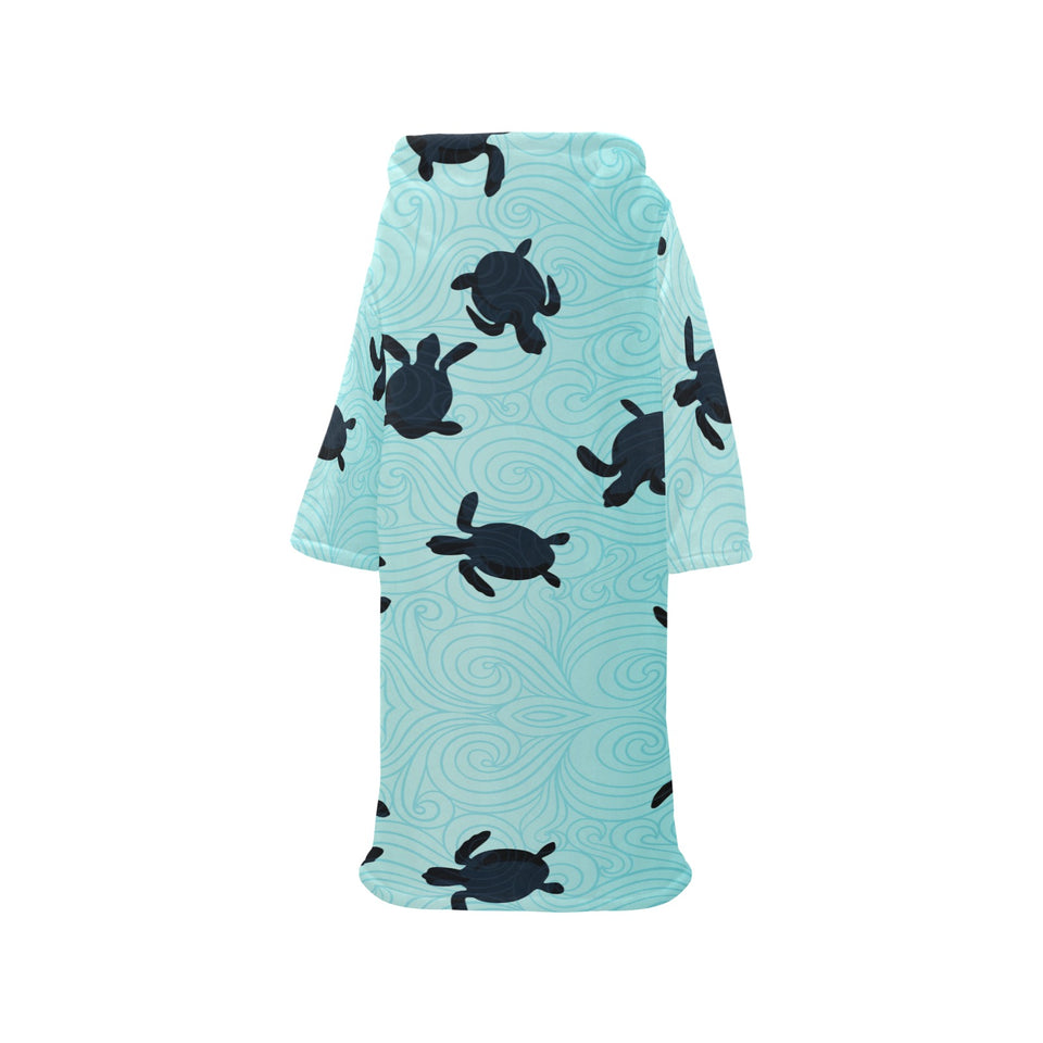 Sea turtle with blue ocean backgroud Blanket Robe with Sleeves
