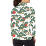 Bonsai red sun japanese pattern Women's Long Sleeve Polo Shirt