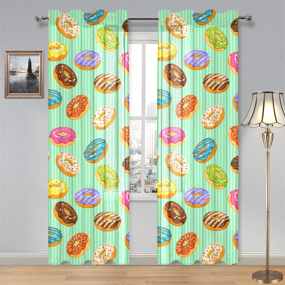 Colorful donut pattern green background Gauze Curtain