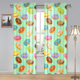 Colorful donut pattern green background Gauze Curtain
