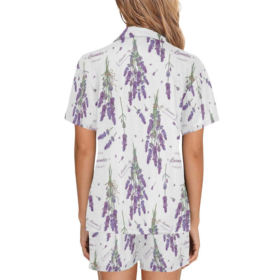 lavender flower design pattern Women's V-Neck Short Pajama Set