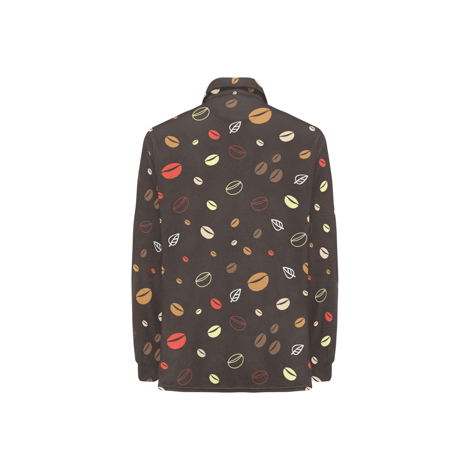 Coffee bean leave pattern Women's Long Sleeve Polo Shirt