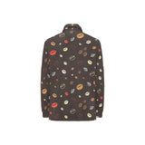 Coffee bean leave pattern Women's Long Sleeve Polo Shirt