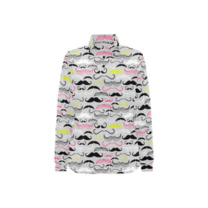 Mustache Beard Pattern Print Design 02 Women's Long Sleeve Polo Shirt